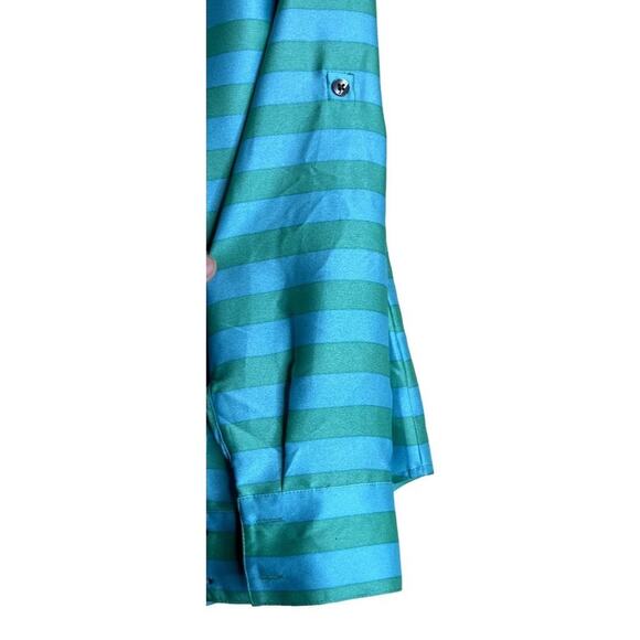 Ann Taylor Womens Teal Striped Button Front Shirt Blouse Size 4P Classiccore - Picture 8 of 10
